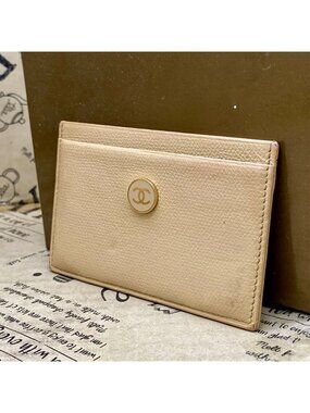 Chanel Card Case Set Era Business Holder Coco Button Beige